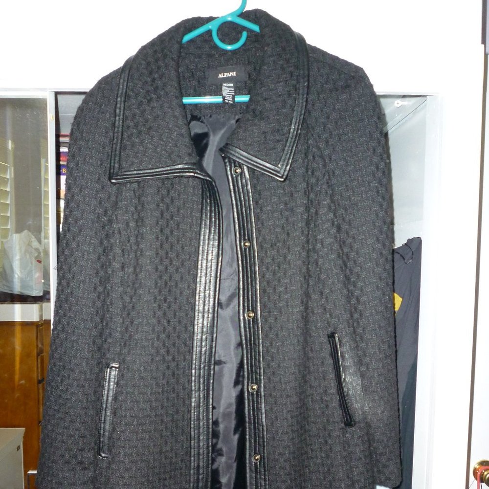 Alfani M poly wool coat non-leather trim black